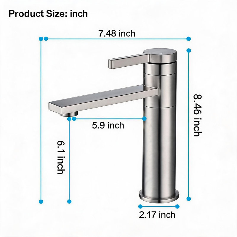 Robinet de lavabo de salle de bain à un trou en acier inoxydable à finition nickel brossé