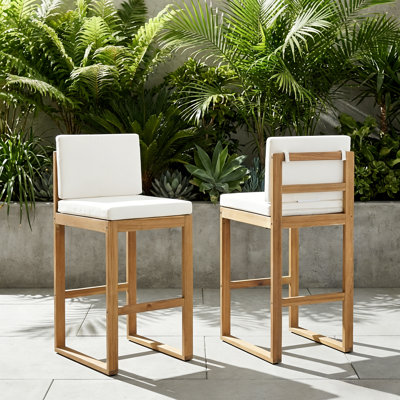 Imamuddin Patio 28" Seat Height Acacia Wood Bar Stools With Cushions