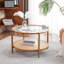 Table ronde 30,71 po à double couche ronde en verre ondulé et en rotin PE assortie à une table basse avec cadre en fer à grain de bois à transfert de chaleur-728616396