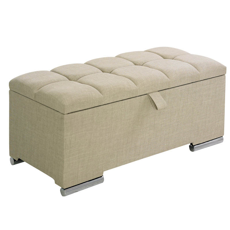 Sedgwick 183cm Wide Tufted Rectangle Ottoman with Storage, Cream Crush Velvet