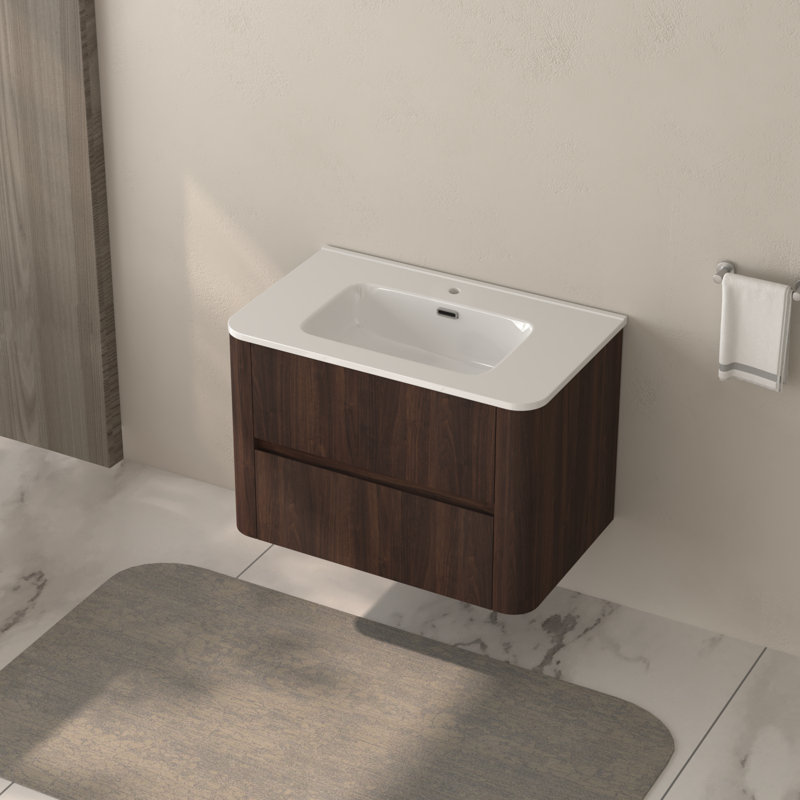 Meuble-lavabo flottant moderne 30 po avec évier en céramique et rangement spacieux Brinley