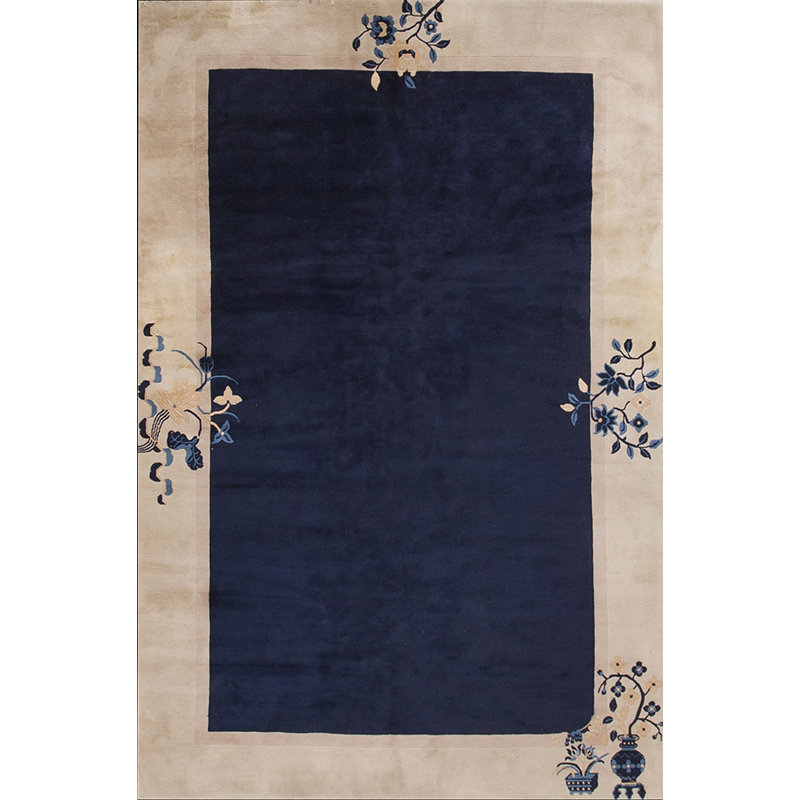 Tapis bleu antique en laine noué à la main 1925