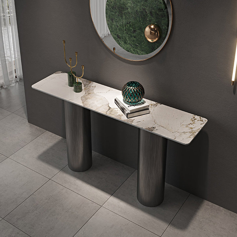 Console de style italien en pierre frittée., 31.5" H x 55" W x 15.7" D, Gris