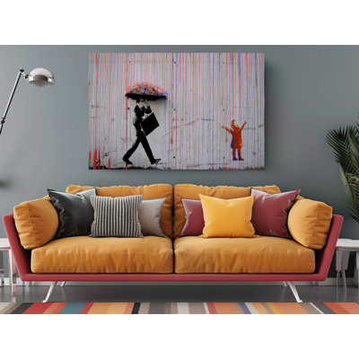 " Colored Rain Classic Street Wall Design Reproduction Classic Art Decor Wall - Wrapped Canvas Print "