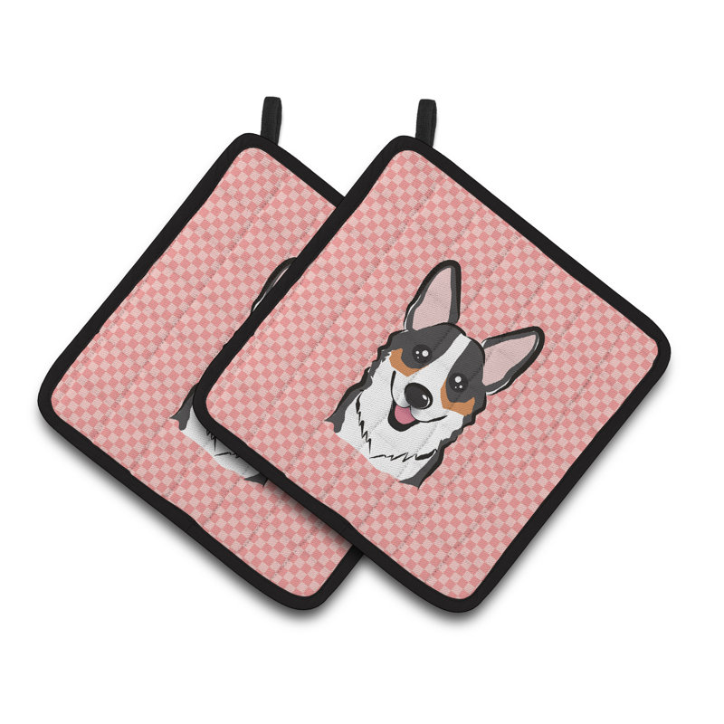 Cuisinier poignée corgi caroline trésors Checkerboard, Rose / Noir