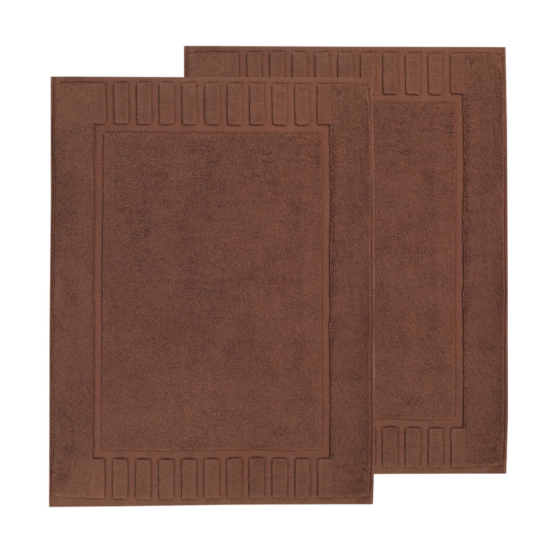 100% Cotton Thick Geometric Border Washable Bath Mats , Brown