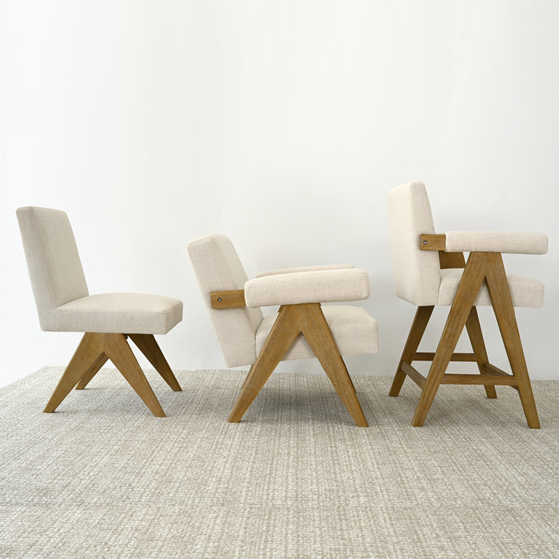Chaise parsons en bois massif Bilon H 19,5 po, Lin beige
