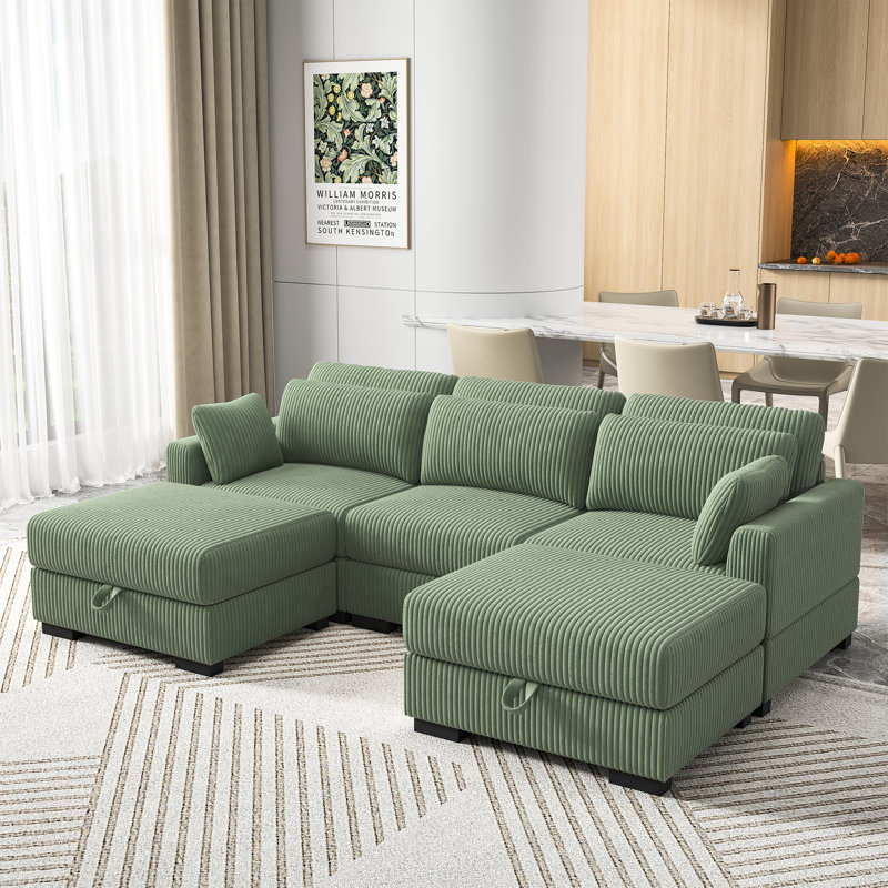 Canapé modulaire en velours côtelé 5 pièces, Velours côtelé vert