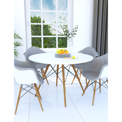 47" Round Dining Table with MDF Top and Beech Wood Legs Seats 4 Person