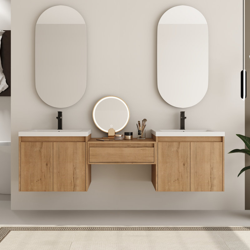 Ensemble de meuble-lavabo double 72 po avec plateau de meuble-lavabo en résine 72 po