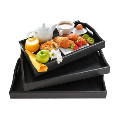 Ensemble de 3 plateaux de service en bois avec poignées