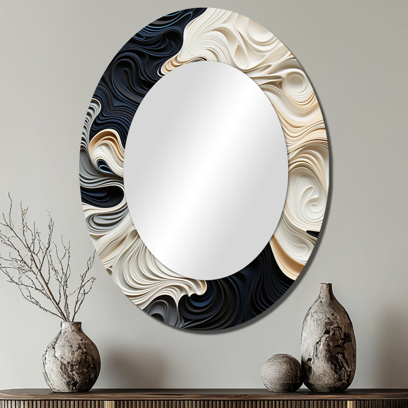Miroir mural noir et blanc éclectique moderne, 40 po x 30 po