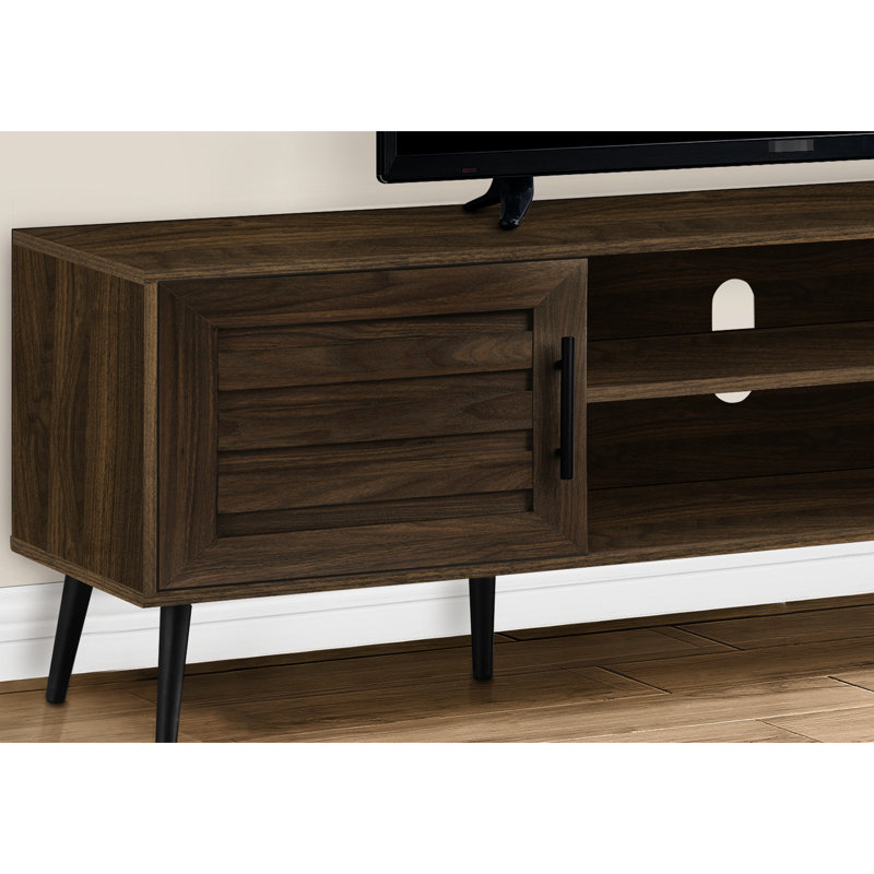 Console de télévision 72 pouces avec portes, stratifié brun, pieds noirs pour l'intimité et le centre multimédia de rangement, support en stratifié