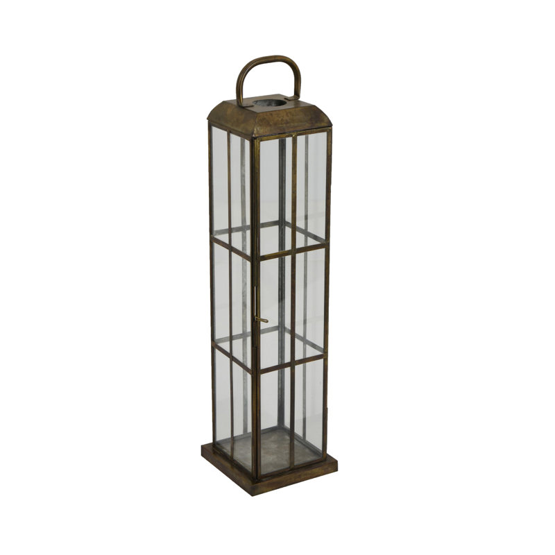 Grande lanterne Esha 20 po avec poignée, panneaux de verre transparent, métal bronze