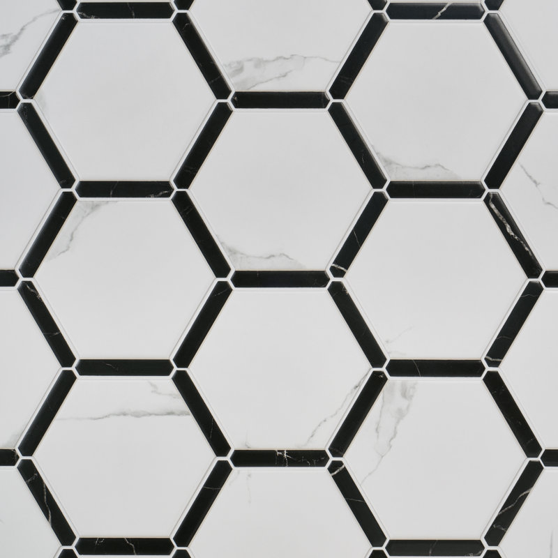 Samara 9" x 10" Porcelain Tile, White