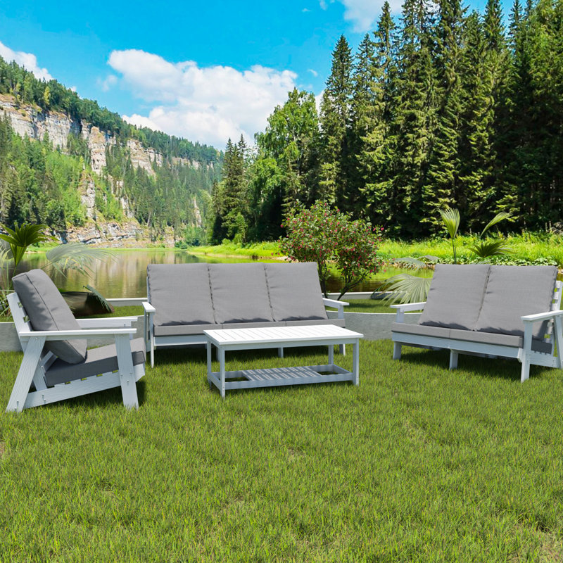 Outdoor Hips Armchair, White, With Comfy And Stable Structure Comfortable Armchair For Use, White/Grey, Heat-Treated Wood Grain Coating