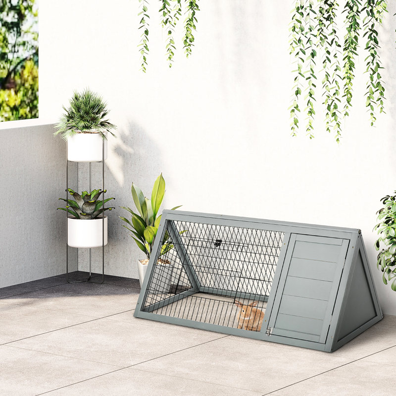 Cage à lapin grise en bois gris avec fil extérieur et fil ventilé - 46 po x 24 po, compact pour petits animaux de compagnie, fil de ventilation de 24 po, créatures ludiques