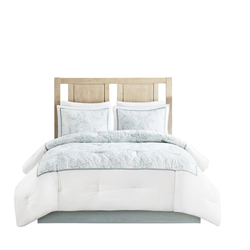 Grand édredon 100% coton - broderie sur le thème de la plage, accent foncé, Édredon grand + 3 pièces supplémentaires