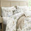 Couette 6 pièces en coton imprimé King, motif floral rafraîchissant, 300 fils/cm², douceur incomparable, literie coordonnée comprenant taies d'oreiller à volant et coussins décoratifs imprimés, couleur naturelle