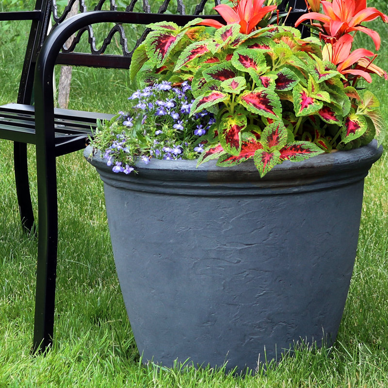 Kristie Round Gray Polyresin Outdoor Planter Pot with a Weather-Resistant Finish, Set of 1