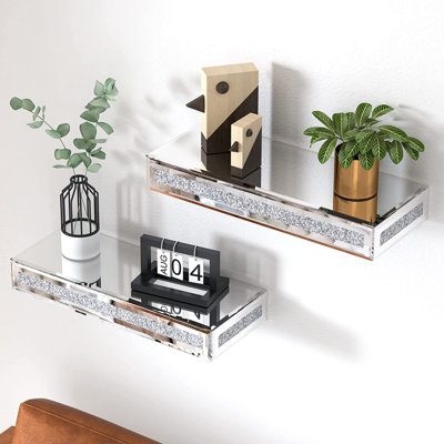 Cerrie Rectangle Glass 2 Piece Floating Shelf Wall Mounted Shelves