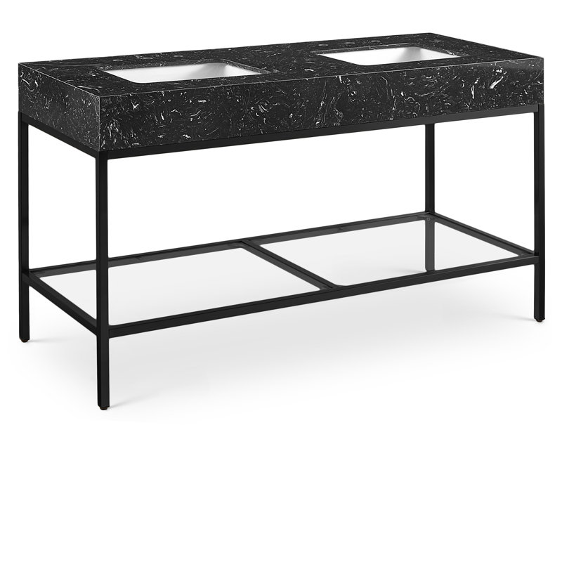 Marmo 60" Bathroom Vanity, Black, Matte Black