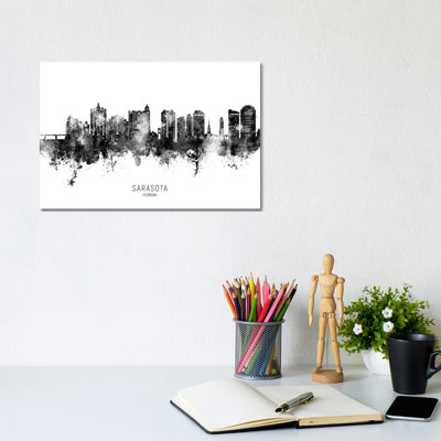Sarasota Florida Skyline Name Bw by Michael Tompsett - Wrapped Canvas Gallery-Wrapped Canvas Giclée