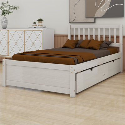 Tremar Modern Design Wooden Twin Size Platform Bed with 2 Drawers for White Washed -  Red Barrel StudioÂ®, 5B05C50B7828437CA41C9364CFC87C30