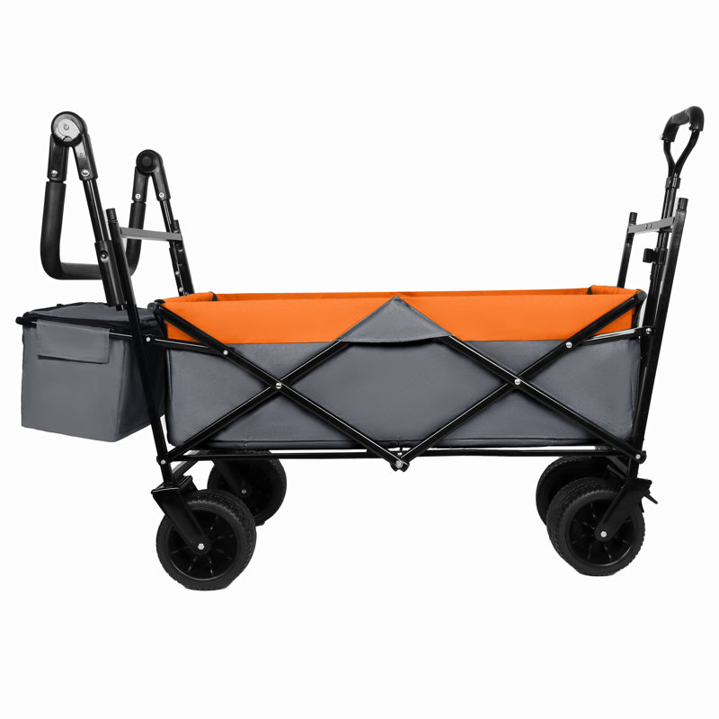 Wagon pliable avec poignée et auvent, capacité de 480 lb, roues tout-terrain, pour le camping, le magasinage, les sports et le jardin, orange