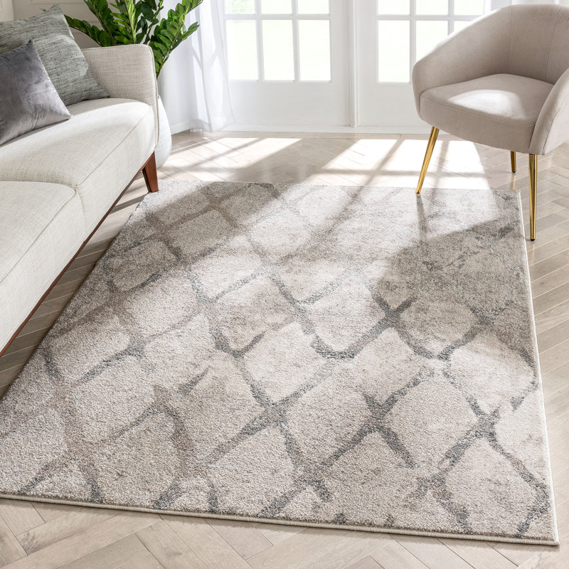 Lisbon Ivory Geometric Easy Care Synthetic Area Rug