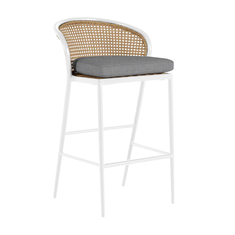 Havana 29.75" Patio Bar Stool with Cushion, Chalk/Natural Resin, No Welt, Verona Mist