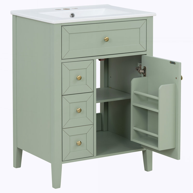 Meuble-lavabo 24 po avec lavabo en céramique, Vert clair