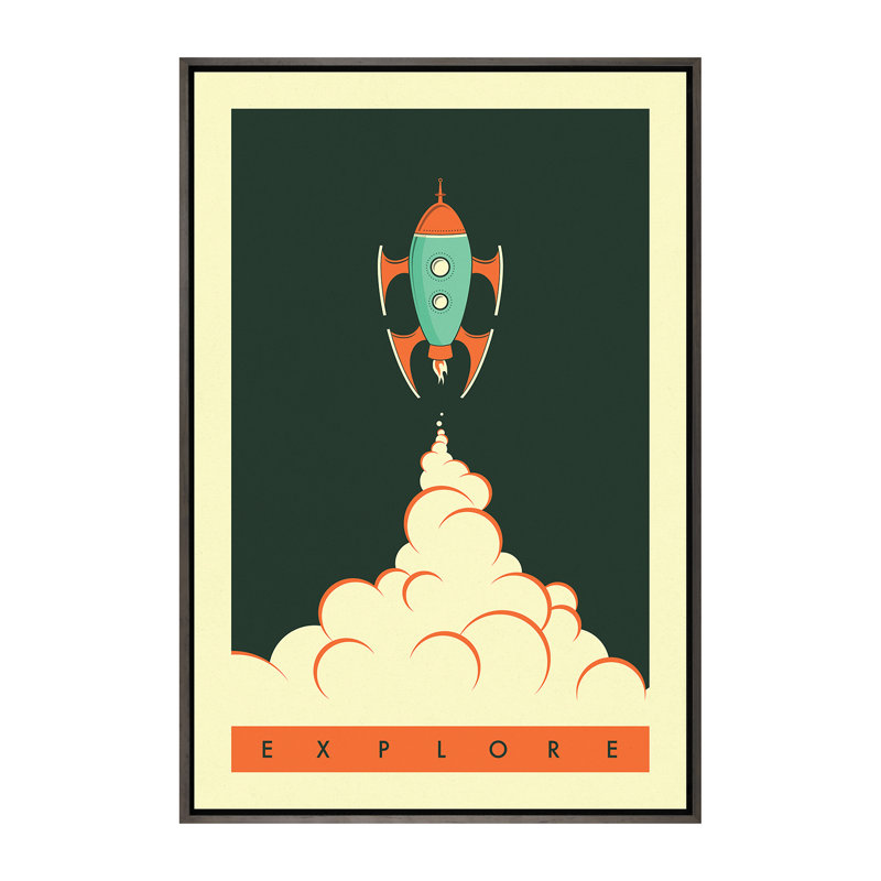 Explorez II, art encadré pour enfants, H 60 po x l 40po x P 1,5 po, Toile avec cadre gris foncé rustique