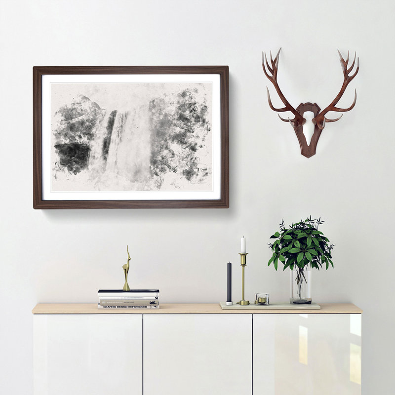 Skogafoss Waterfall Iceland - Picture Frame Painting Print, 62cm H x 87cm W x 2cm D, Walnut Framed