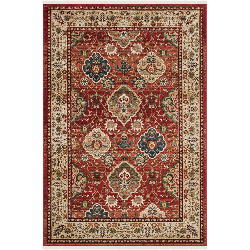 Tapis rouge / beige en polypropylène tissé à plat Ralph Lauren, Rectangle 4 pi x 6 pi