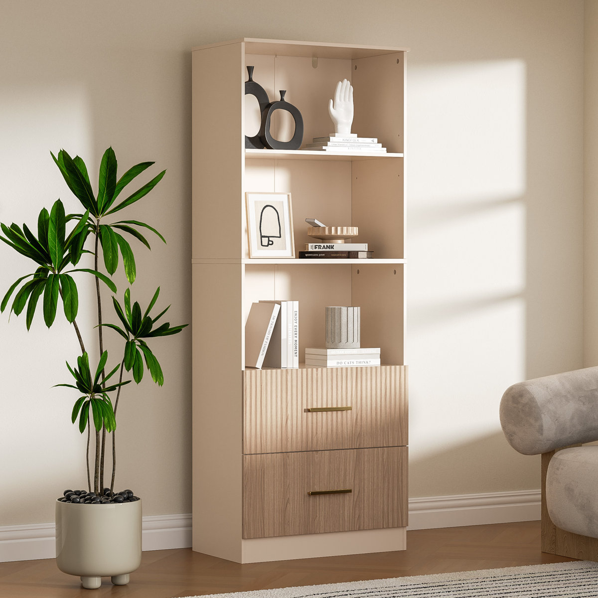 Bookshelf With Drawers, 63" Tall Bookshelf With Storage, 3 Shelf Modern Bookcase With Adjustable Shelf, Open Shelves Bookcase, Unique Book Shelf For