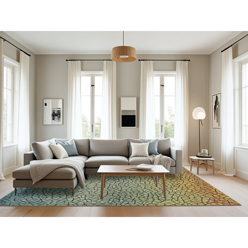 Jaune/bleu/vert/Tapis décoratif, Rectangle 8 pi x 12 pi