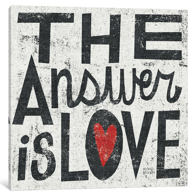 « the answer is love grunge », art textuel sur toile, H 12 po x l 12 po x P 0,75 po, Toile tendue, Pas de tapis