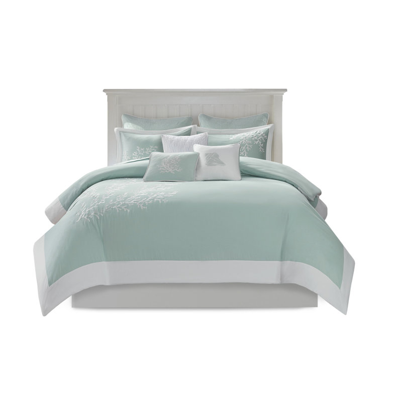 Édredon très grand / très grand - 100% coton avec broderie corail et literie à bordure