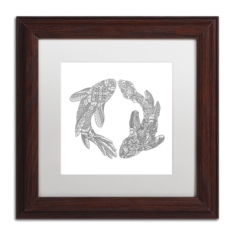 «Koi Fishes» par Chouquer, impression encadrée, H 11 po x l 14 po x P 0,5 po, Blanc, Encadrement brun