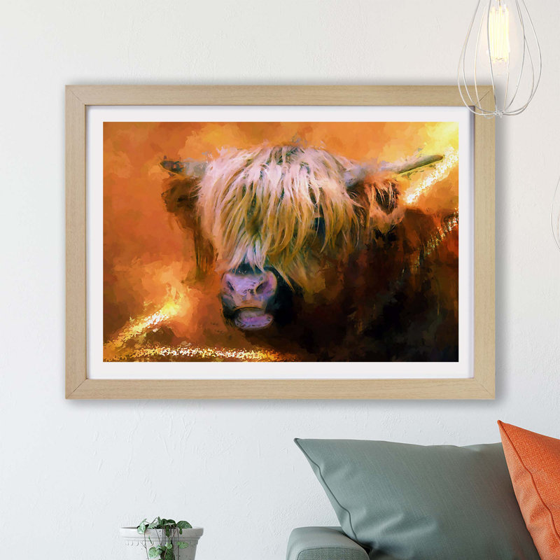 Portrait of a Highland Cow - Framed Print, 24cm H x 33cm W x 2cm D, Oak