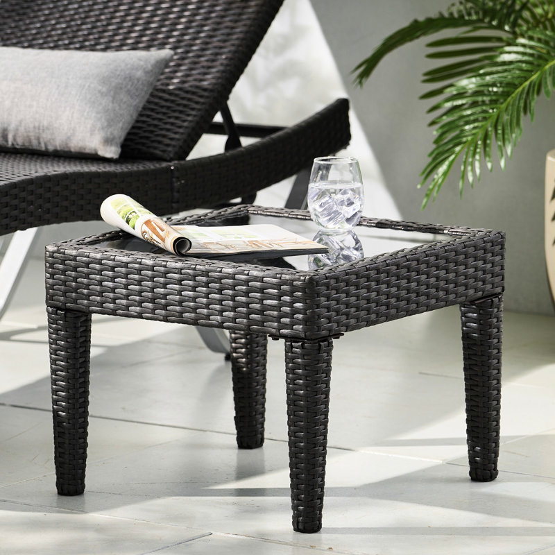 Table d'extérieur grise avec verre - Meuble pour espaces latéraux