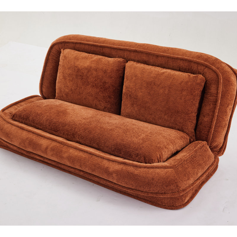 Lit double pour chien paresseux en chenille orange 2 places pour se détendre avec un verre, Orange