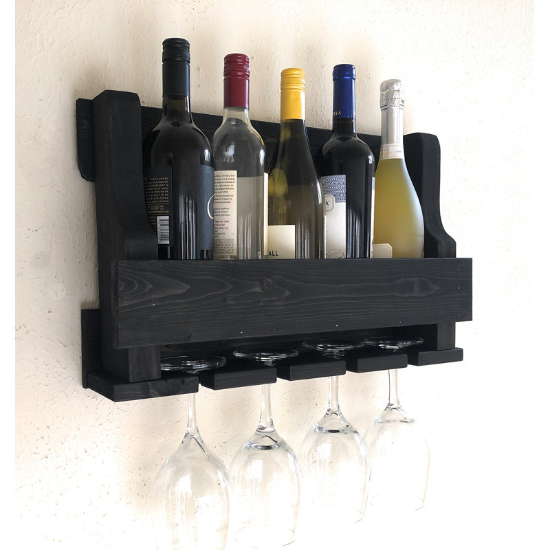Bouteille à vin à fixation murale 5 bouteilles et support en verre Kaira, Ébène
