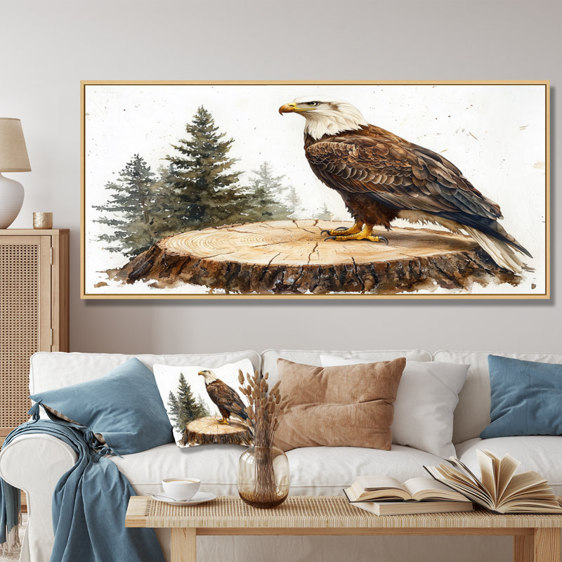 Gillean Eagle Silent Vigil In Summer - Eagle, art mural, H 28 po x l 60 po, Impression encadrée flottante, Crème, crème