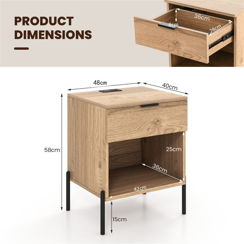 40cm W Manufactured Wood Bedside Table