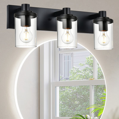 Éclairage mural pour meuble-lavabo, 3 lumières de meuble-lavabo pour salle de bain, lumières de meuble-lavabo noires pour salle de bain, lumière de salle de bain moderne avec abat-jour en verre transparent, base E26, luminaires de salle de bain sur mi