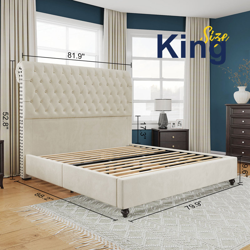 Alhaji Upholstered Wingback Bed, King, Cream