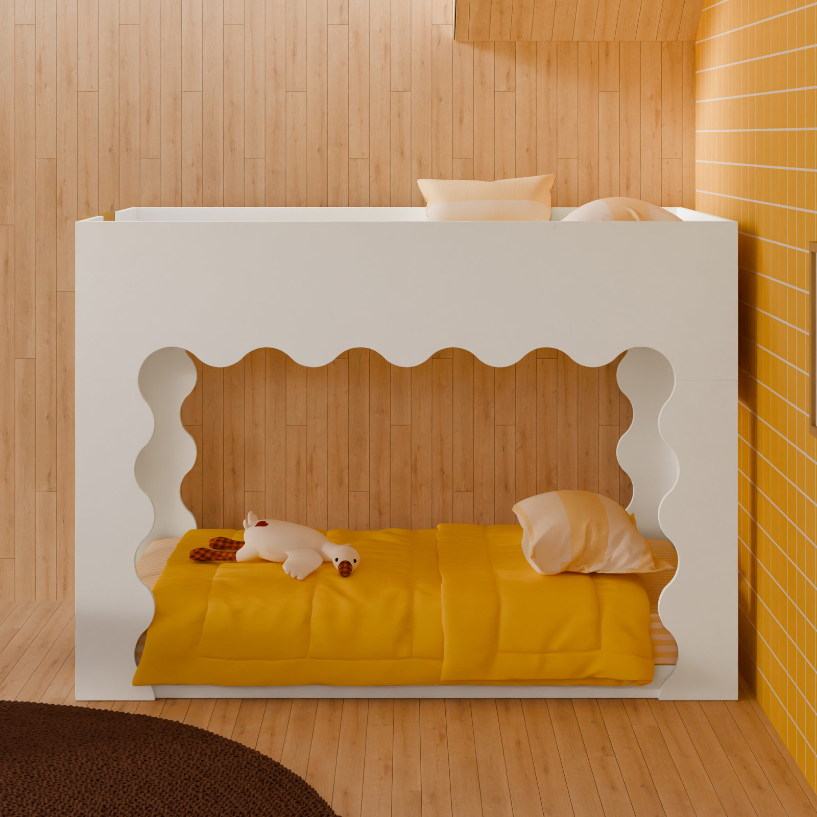 Lido Wave Convertible Low Loft Twin Bed,  White/Honey