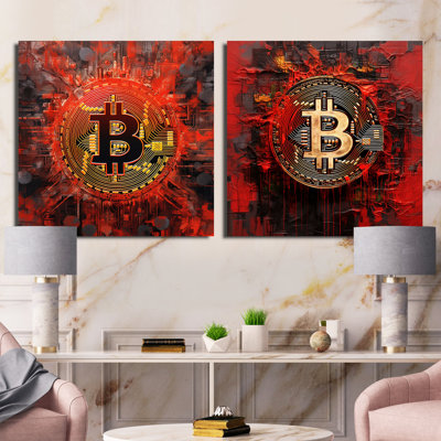 Trinx Crimson Bitcoin Cryptography - Fashion Bitcoin Square Collage Set Of 2